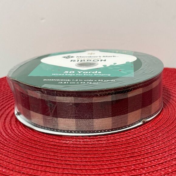 Members Mark Wired Ribbon Black and Cream Buffalo Check 50 yards NWT - Picture 4 of 5